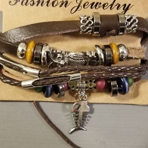 Brown Leather Bracelet with Fish Charm